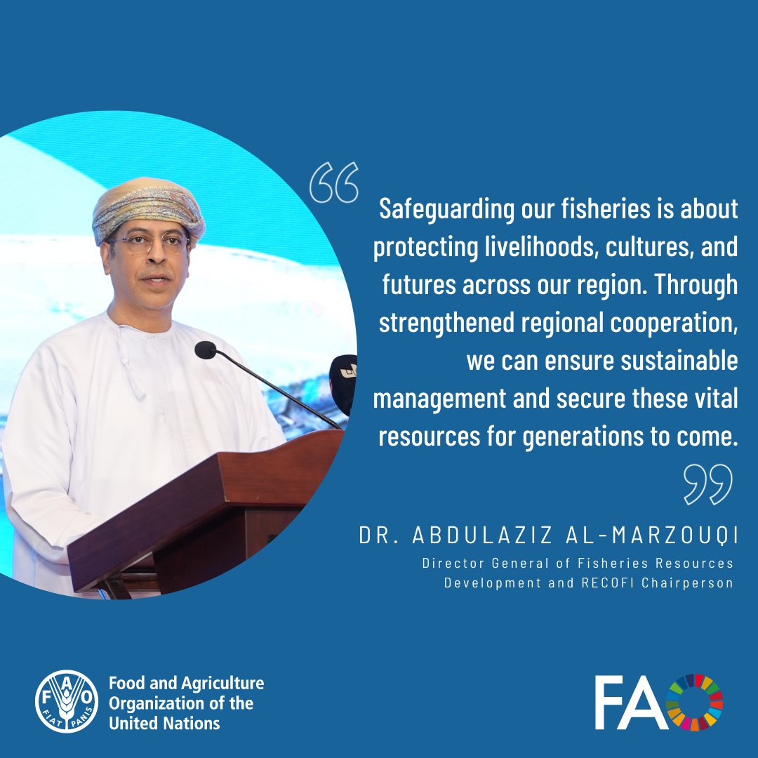 Newly elected #RECOFI Chairperson Dr. Abdulaziz Al-Marzouqi highlights the urgency of regional cooperation to safeguard fisheries - protecting livelihoods, cultures, and the future of our shared resources. 🌊🐟
#RECOFI13