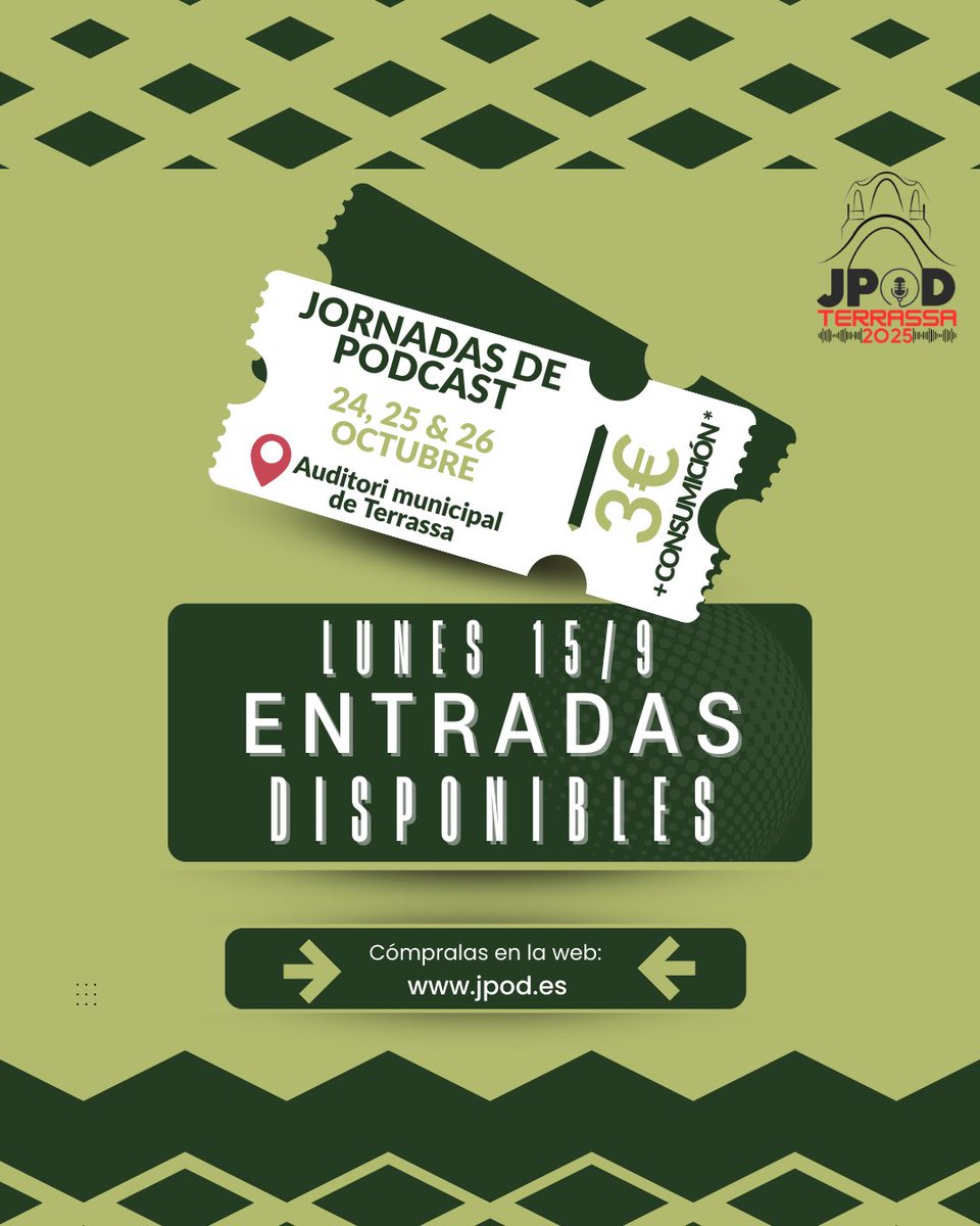 Las entradas para las JPOD de Terrassa ya están disponibles en su web. Toda la información en:
🔽🔽🔽🔽🔽🔽🔽🔽🔽🔽🔽🔽🔽🔽