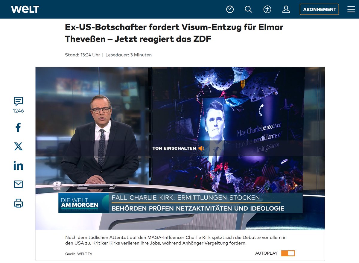 ZDF und ARD meinen, mit erpressten Zwangsgeldern und dem staatlichen Schutz können sie sich alles leisten. 
Ein moralisch runtergekommener Laden, der im Endeffekt auch noch 🇩🇪Schaden zufügt.
Bitte Theveßen ausweisen, aus 🇺🇸&amp;🇩🇪