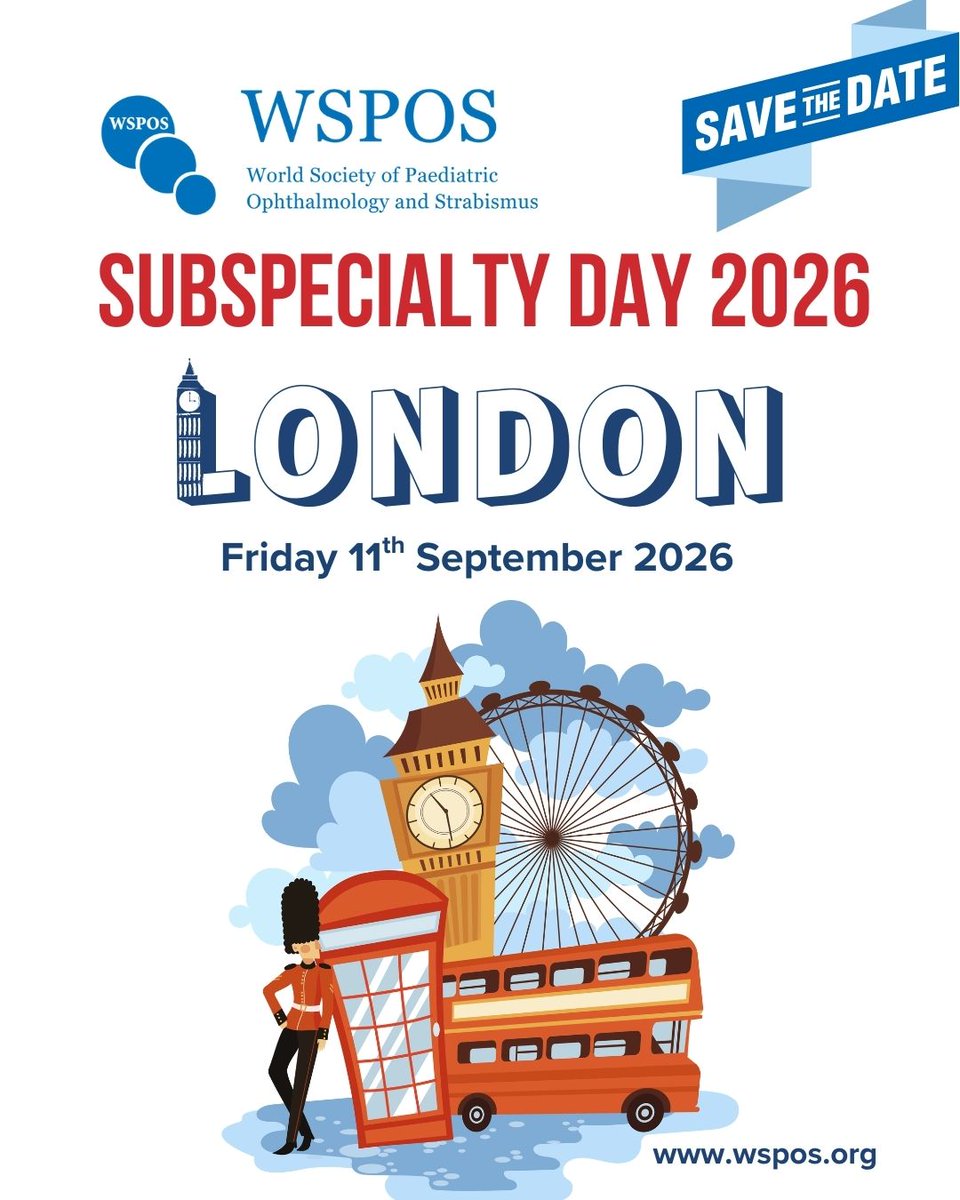 WSPOS's tweet image. 📅 Save the Date!
The WSPOS Subspecialty Day 2026 will be held in London on Friday, 11 September during the 44th Congress of the #ESCRS.
Stay tuned for details!
#WSPOS #Paediatric #Ophthalmology
