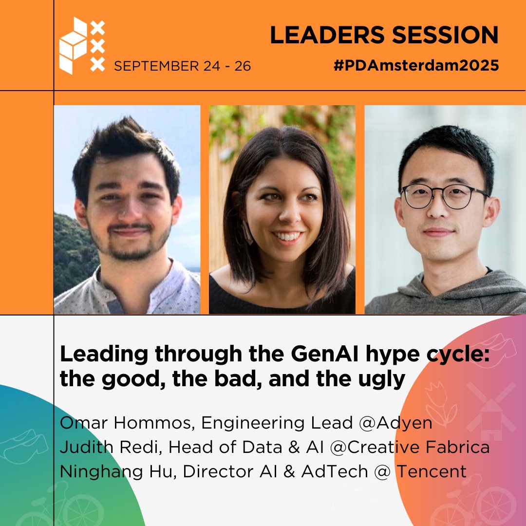 pydataamsterdam's tweet image. Leaders operate across three dimensions: people, business, and technology. A generational shockwave like GenAI has a fast and large-scale impact - whether real or perceived - on all three. We’ll dive into these questions in a panel discussion at #PDAmsterdam2025