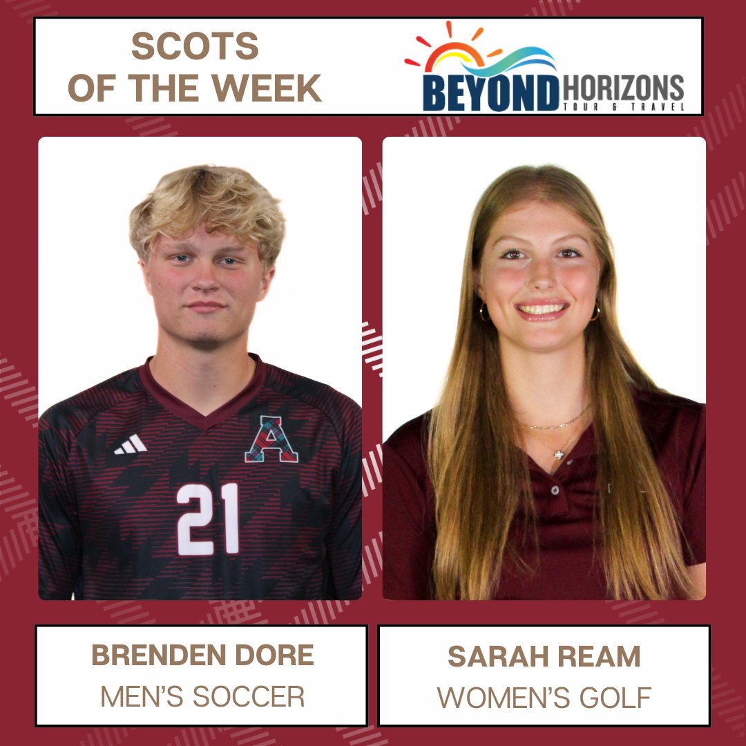 Scots of the Week: Brenden Dore (MSOC) &amp; Sarah Ream (WGOLF) 

Brenden had a goal and an assist in three games helping men's soccer go 2-1 on the week.

Sarah came away as the individual champion at the Irish Hills Invitational with a weekend score of 158 including a 4-over 76!