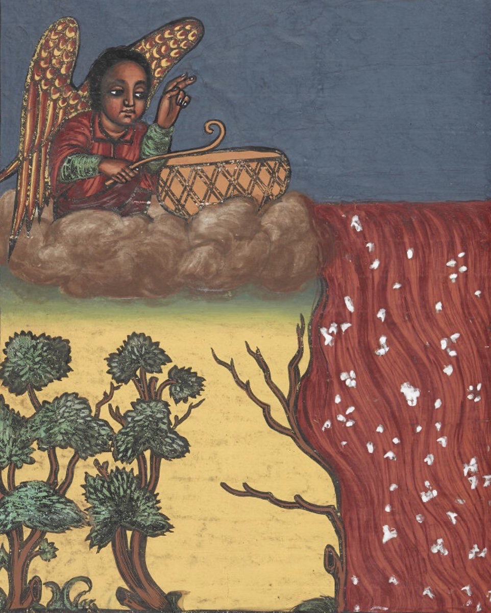 ArtEthiopic's tweet image. Beating the fire-hail drum 🌨️

Ethiopia, 18th c.   #angel #hail #drum #revelation #apocalypse #africanart