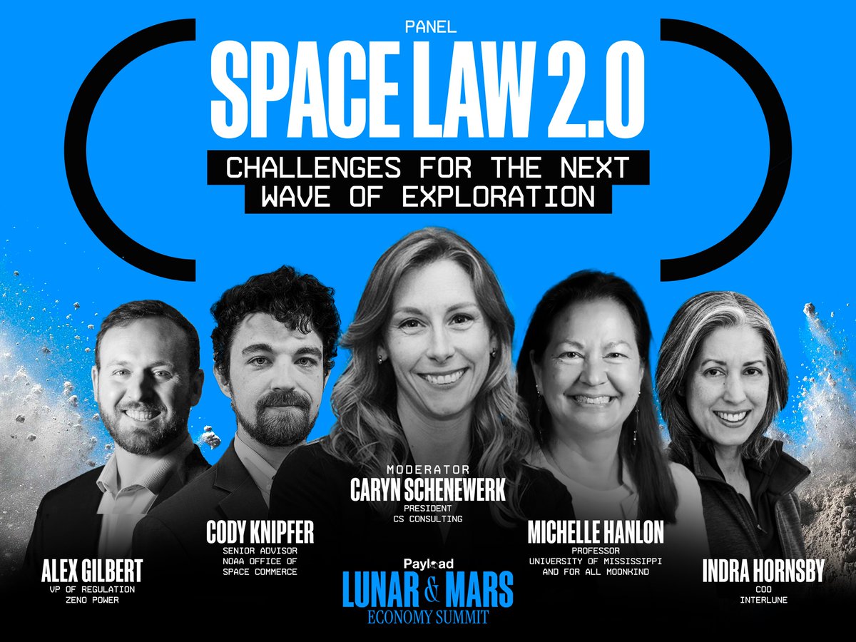 Don't miss <a href="/payloadspace/">Payload 🚀</a> Lunar and Mars Economy Summit - featuring a panel with <a href="/OleMiss/">Ole Miss</a>  Prof. <a href="/hanlonesq/">Michelle L.D. Hanlon</a> - October 14-15 in Houston, TX. See agenda a purchase tickets here: events.payloadspace.com/lunar-mars-eco…..