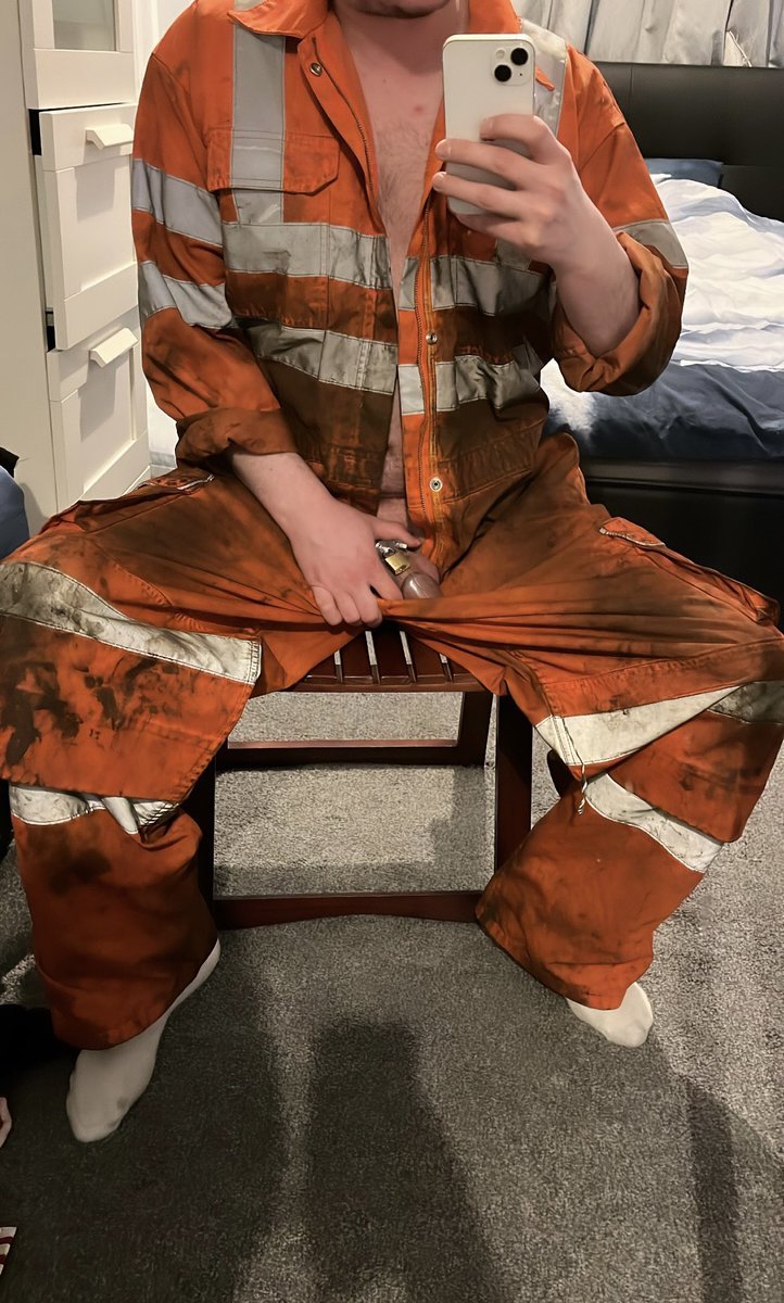 This is how I want to spend every night. Locked and wearing a guys dirty boilersuit 🤤🤤