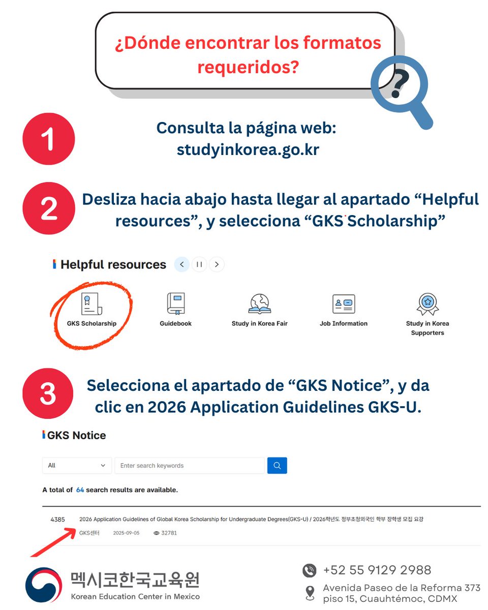 kec_mexico's tweet photo. 📢¡Convocatoria abierta GKS-U 2026!🎓🇰🇷
📅Fechas:
• Vía Embajada: 15 al 30 de septiembre de 2025
• Vía Universidad: 15 de septiembre al 31 de octubre de 2025
👉Consulta la información en:
🔗 https://t.co/pr44TS18pf
#StudyinKorea #GKS #BecaCorea #KECMX #EstudiaEnCorea #GKSU2026 https://t.co/hfiblbGMfO