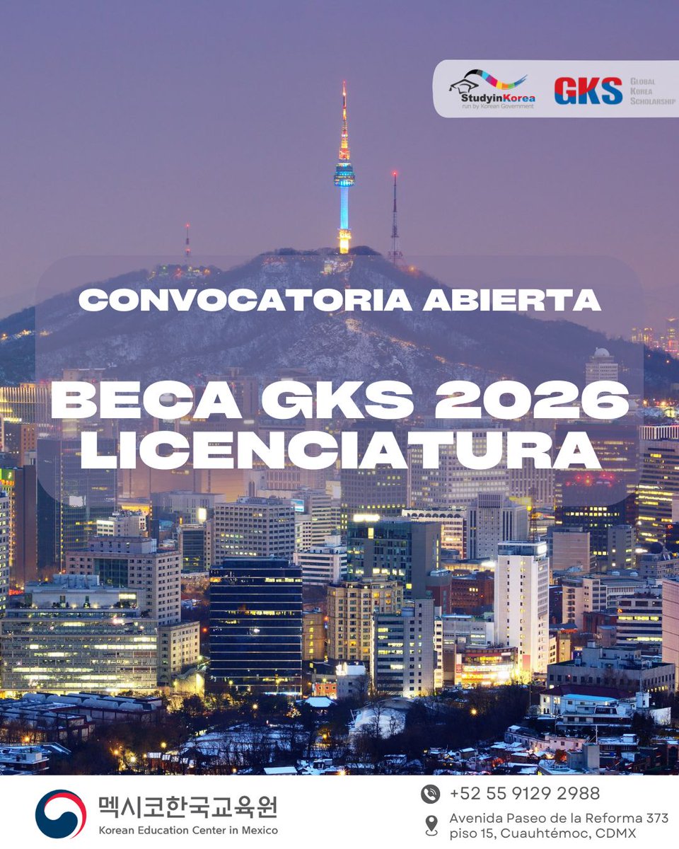 kec_mexico's tweet photo. 📢¡Convocatoria abierta GKS-U 2026!🎓🇰🇷
📅Fechas:
• Vía Embajada: 15 al 30 de septiembre de 2025
• Vía Universidad: 15 de septiembre al 31 de octubre de 2025
👉Consulta la información en:
🔗 https://t.co/pr44TS18pf
#StudyinKorea #GKS #BecaCorea #KECMX #EstudiaEnCorea #GKSU2026 https://t.co/hfiblbGMfO