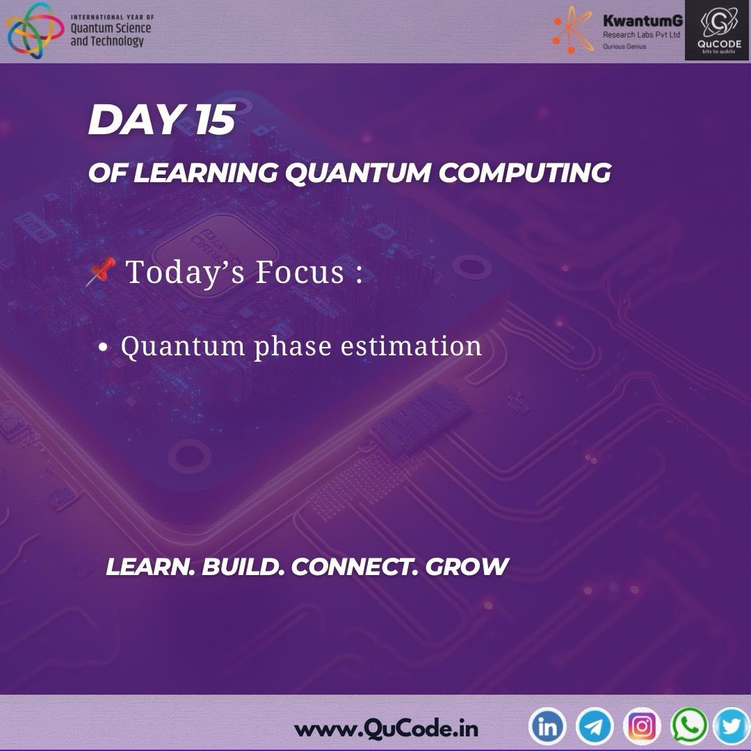 AritraSaha112's tweet image. Day 15 of Cohort 3 with @Qucodes ⚛️
🧠 Today’s learning: Explored Quantum Phase Estimation (QPE) — one of the most important quantum algorithms that powers applications like Shor’s factoring and eigenvalue problems 🔑✨
#QuantumComputing #QPE #QuantumAlgorithms