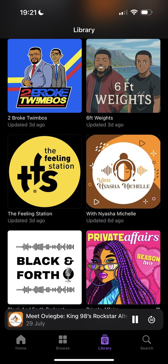 Let me put you on to the best Zim podcasts 
<a href="/2BrokeTwimbos/">2 Broke Twimbos</a> 
<a href="/6ftweights/">6Ft Weights Podcast</a> 
<a href="/feeling_stn/">The Feeling Station</a> 
<a href="/Blackn4thPod/">Black & Forth Pod</a>
<a href="/privateaffairsp/">Private Affairs Podcast</a> 

And my new fave <a href="/NyashaMichelle_/">Nyasha Michelle</a>’s POD (the BFFs <a href="/KingKandoro/">International Kandizzle ✈️</a> and <a href="/MunasheChirisa/">MUNASHE</a> put me on to Nyasha) 🫶🏾
