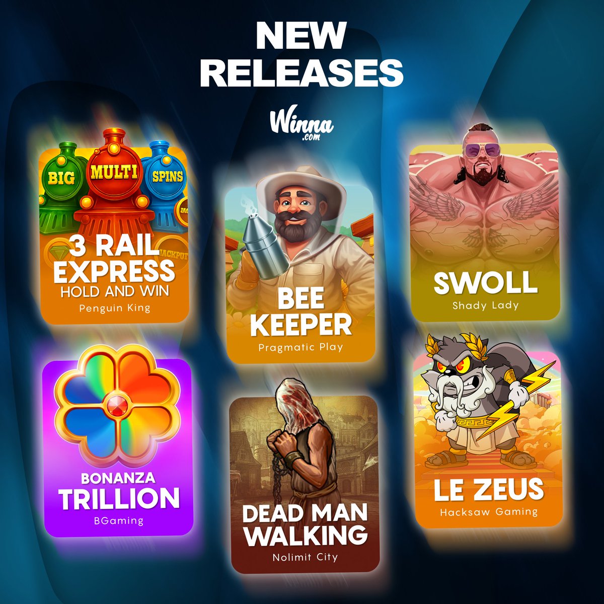 Winna's tweet photo. 🔥 The Hottest New Games 

Play them now on https://t.co/G8WDOcXTrm 👑

💬 RT + comment your favourite new game and get a chance to win $50 in free spins https://t.co/pZbRCaTUAF