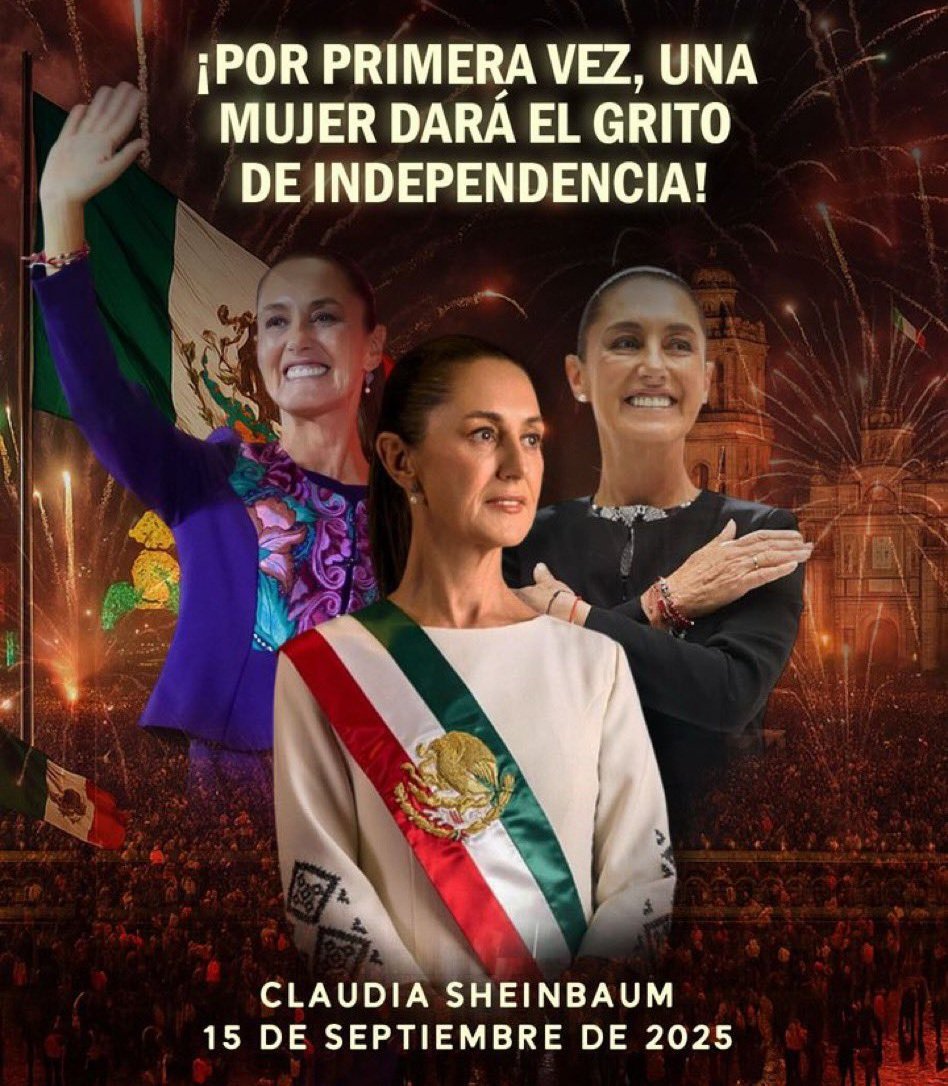 violetamg10078's tweet photo. Hoy 15 de Septiembre del 2025, quedará en los libros de texto y en la Historia de México, porque por primera vez dará el grito, una MUJER, nuestra querida PresidentA 
CLAUDIA SHEINBAUM 🇲🇽💜🇲🇽💜🇲🇽💜🇲🇽💜🇲🇽
#EsUnHonorEstarConClaudiaHoy 
VIVA MÉXICO 🇲🇽 
#15deseptiembre2025 
🇲🇽💜🇲🇽💜 https://t.co/VDuAQkeLKS