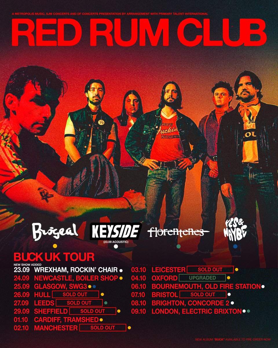 BUCK UK TOUR STARTS NEXT WEEK 🤠❤️‍🔥

Deciding on a set list is tough when you have 5 albums… Let us know what you want to hear!

redrumclub.os.fan