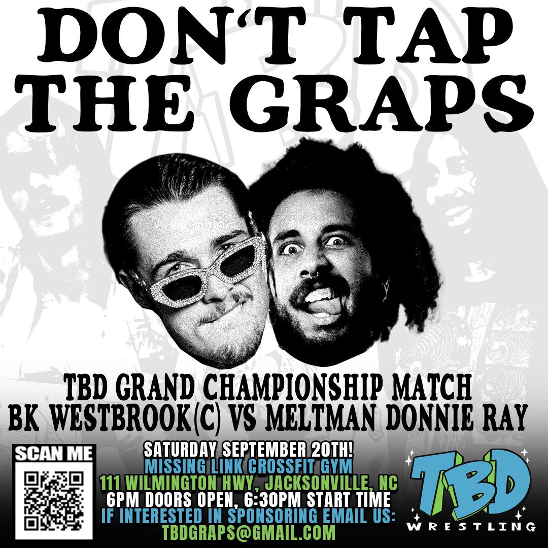 TBD Wrestling (@tbdgraps) on Twitter photo π¨ MATCH ANNOUNCEMENT! π¨
At DON'T TAP THE GRAPS, on September 20th, we'll see the TBD Grand Championship on the line!
The SUPASTUD <a href="/bkwestbrookpro/">SUPASTUD</a> is set to defend his championship against one of the most unorthodox competitors in all of professional wrestling, <a href="/MeltManDonnie/">MELTMAN</a>! π¨ MATCH ANNOUNCEMENT! π¨
At DON'T TAP THE GRAPS, on September 20th, we'll see the TBD Grand Championship on the line!
The SUPASTUD <a href="/bkwestbrookpro/">SUPASTUD</a> is set to defend his championship against one of the most unorthodox competitors in all of professional wrestling, <a href="/MeltManDonnie/">MELTMAN</a>!