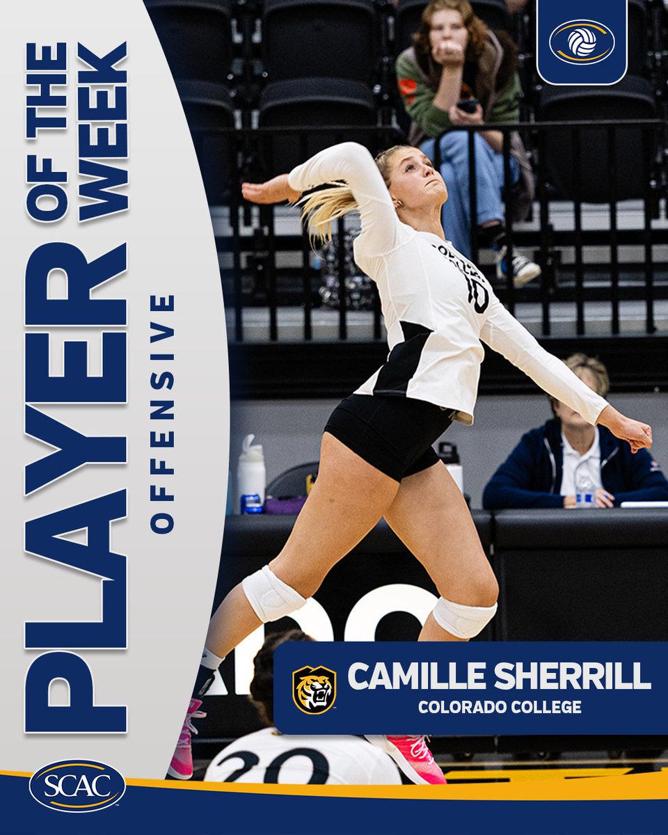 SCAC_Sports's tweet photo. #SCACVB Week 3οΈβ£ Athletes of the Week
Volleyball Offensive Player of the Week: Camille Sherrill of @CCTigers!
π° | https://t.co/AgHpDpww1u
#SCACPride | #WhyD3 | #SCAC | #d3wvb https://t.co/kjfdOkuTqS