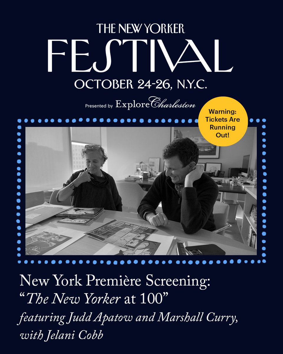 We’re celebrating 100 years of The <a href="/NewYorker/">The New Yorker</a> with an exclusive screening of <a href="/netflix/">Netflix</a>’s “The New Yorker at 100,” introduced by David Remnick. It’ll be followed by a conversation with <a href="/marshallcurry/">Marshall Curry</a> and Judd Apatow, hosted by <a href="/jelani9/">jelani cobb</a>. Buy tickets now: newyorkerfest.visitlink.me/p-yIuY