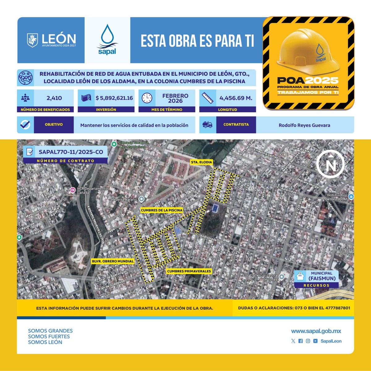 #AvisoVial🚧👷🏼 Para seguir brindando agua de la mejor calidad a más de 2 mil 400 vecinos, rehabilitamos la red de agua potable de la colonia Cumbres de La Piscina.
Conoce las vialidades que intervenimos, planea tus traslados y utiliza vías alternas.

#EnSapalTrabajamosPorTi