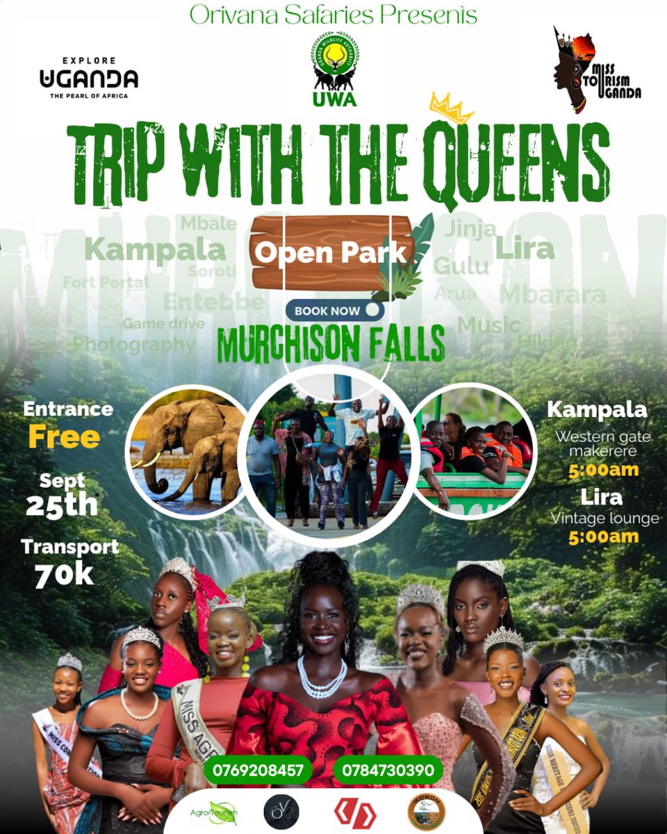 The Queens are ready to visit Murchison Falls National Park with you during Open Park Days 💃🏾💃🏾 so book your transportation slot at only UGX 70,000/=
Call/WhatsApp:
0769208457/0784730390

<a href="/biankalucky_1/">Queen Bianka Atino(Miss Tourism UG 2024)</a> has more information

#ExploreUganda  #OpenParkDays2025