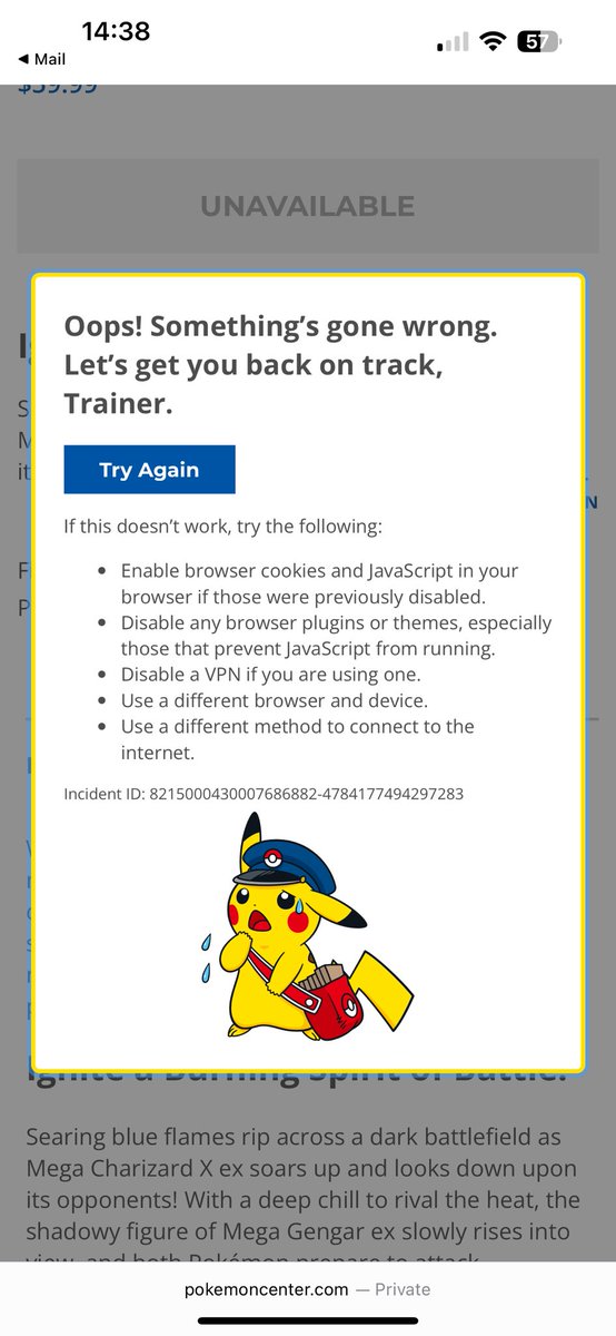 EricFrederickz's tweet photo. @PokemonDealsTCG This is all I got the whole time on any device I tried. Also only tried 1 at a time. https://t.co/Mfcz6tsNhA