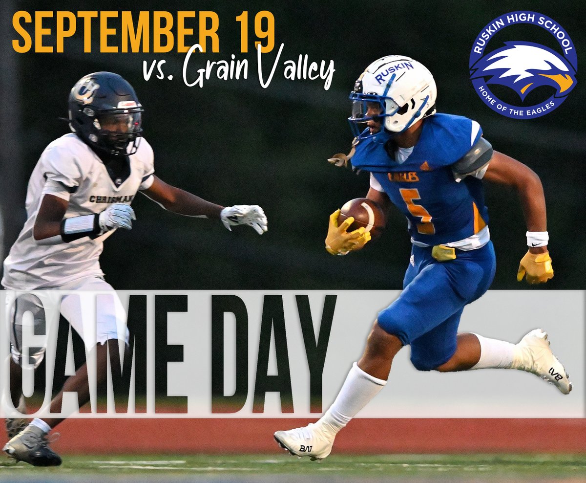 Friday Night Lights are back, and the Eagles are ready to ruffle some feathers!  Ruskin takes on Grain Valley this Friday, Sept. 19, at 7:00 pm on their home turf.

Grab your tickets now  bit.ly/RuskinTickets25 and come cheer loud enough to shake the Valley!

#EaglePride