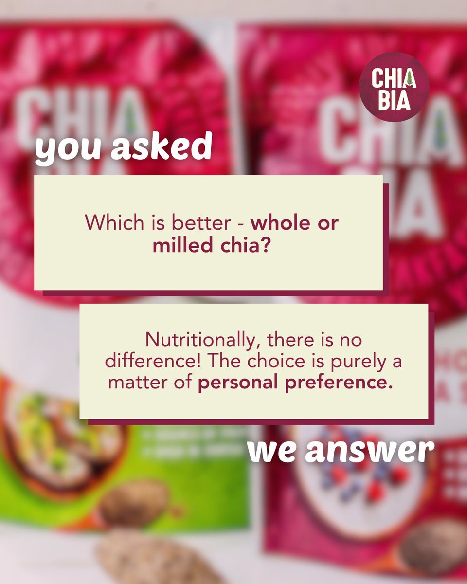 chiabiaseed's tweet image. Whole Chia Seeds or Milled Chia Seeds? 🤔 A commonly asked question we get here at Chia Bia! 👇🏻

#FAQ #milledchiaseeds #coldmillingprocess #coldmilling #chiabia #wholechiaseeds