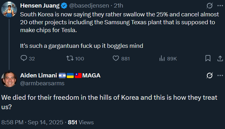 idk if the claim about project cancellations is true but americans are so fucking arrogant and stupid they'd probably leverage our military occupation of South Korea to fight over it