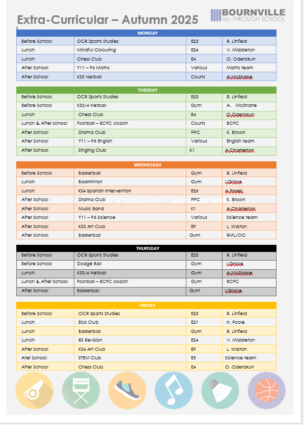 BournvilleSch's tweet image. Our extra curricular programme is in full swing.  There are lots of activities for students to get involved in.  Lots of house points available for any students who fill their loyalty cards too! #extracurricular #clubs #music #art #drama #sport