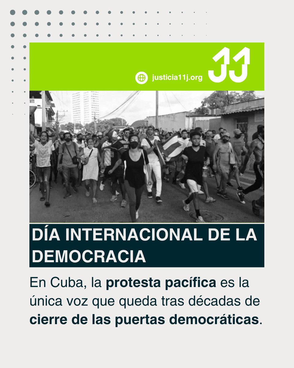 📅 15 de septiembre: Día Internacional de la Democracia

En Cuba, la ciudadanía no puede votar libremente ni participar en procesos democráticos reales. Ante el cierre del espacio cívico y el bloqueo sistemático de todas las vías institucionales para expresar su voluntad, el