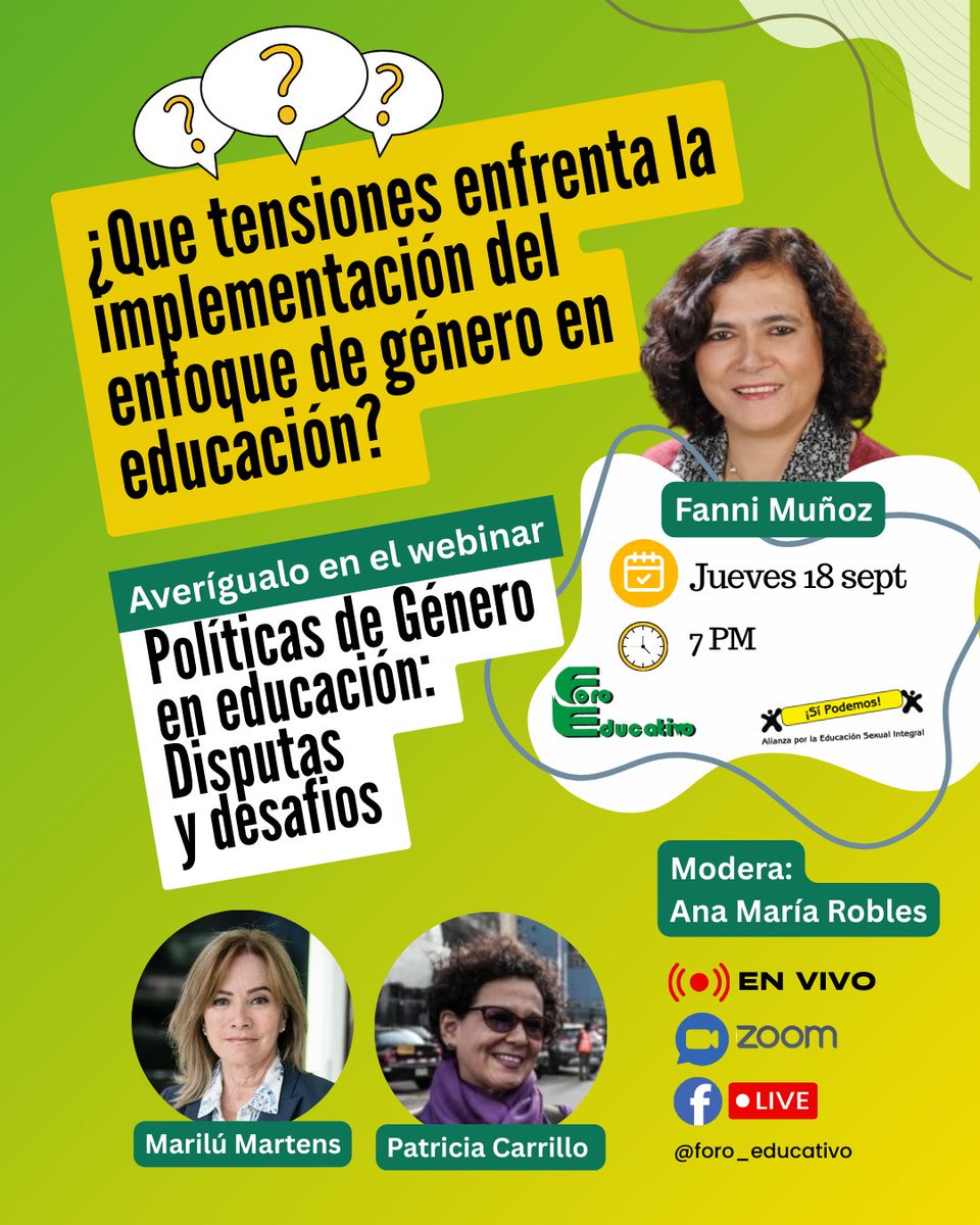 📣 ¿Qué tensiones enfrenta la implementación del enfoque de género en educación?

🔎 Descúbrelo en nuestro webinar:
“Políticas de Género en educación: Disputas y desafíos”

🗓 Jueves 18 de septiembre
⏰ 7:00 p.m.
📍 En vivo por Zoom y Facebook Live
👉 Inscríbete: