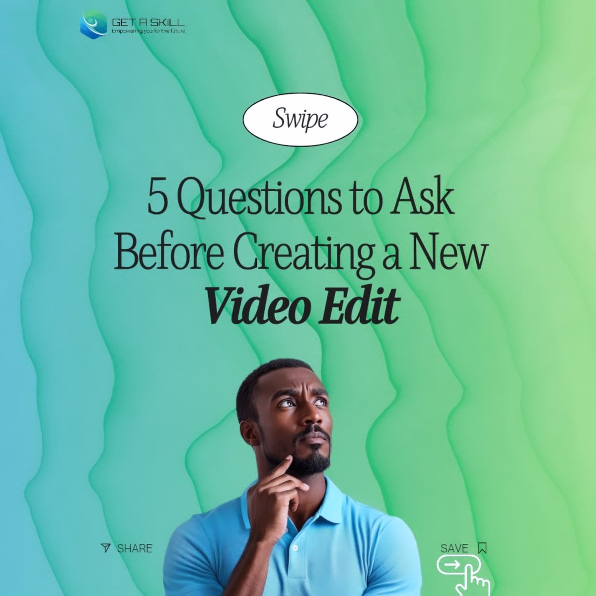 Getaskillng's tweet photo. The difference between a good edit and a great one? It’s not the effects or the software. It’s the questions you ask before you start.  We’ve shared 5 questions every creator should ask before editing—check them out.  Follow for part 2.
#VideoEditing #Storytelling #GetASkill https://t.co/C4xF3chkrk