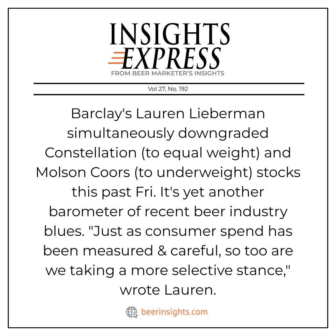 "Barclays Downgrades Both STZ and TAP Stock on Heels of its Consumer Staples Conference." Read the full details: beerinsights.com/archive-articl…