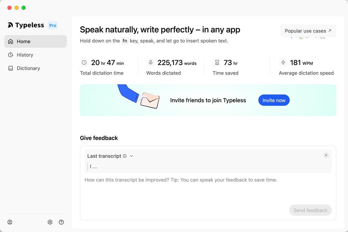 huang_song_'s tweet image. Product experience is at the heart of Typeless.

We care deeply about what our users tell us.

Your feedback shapes every decision we make.

That&apos;s why the very first thing you see in the app is a one-tap way to share it.

typeless.com | @typelessdotcom