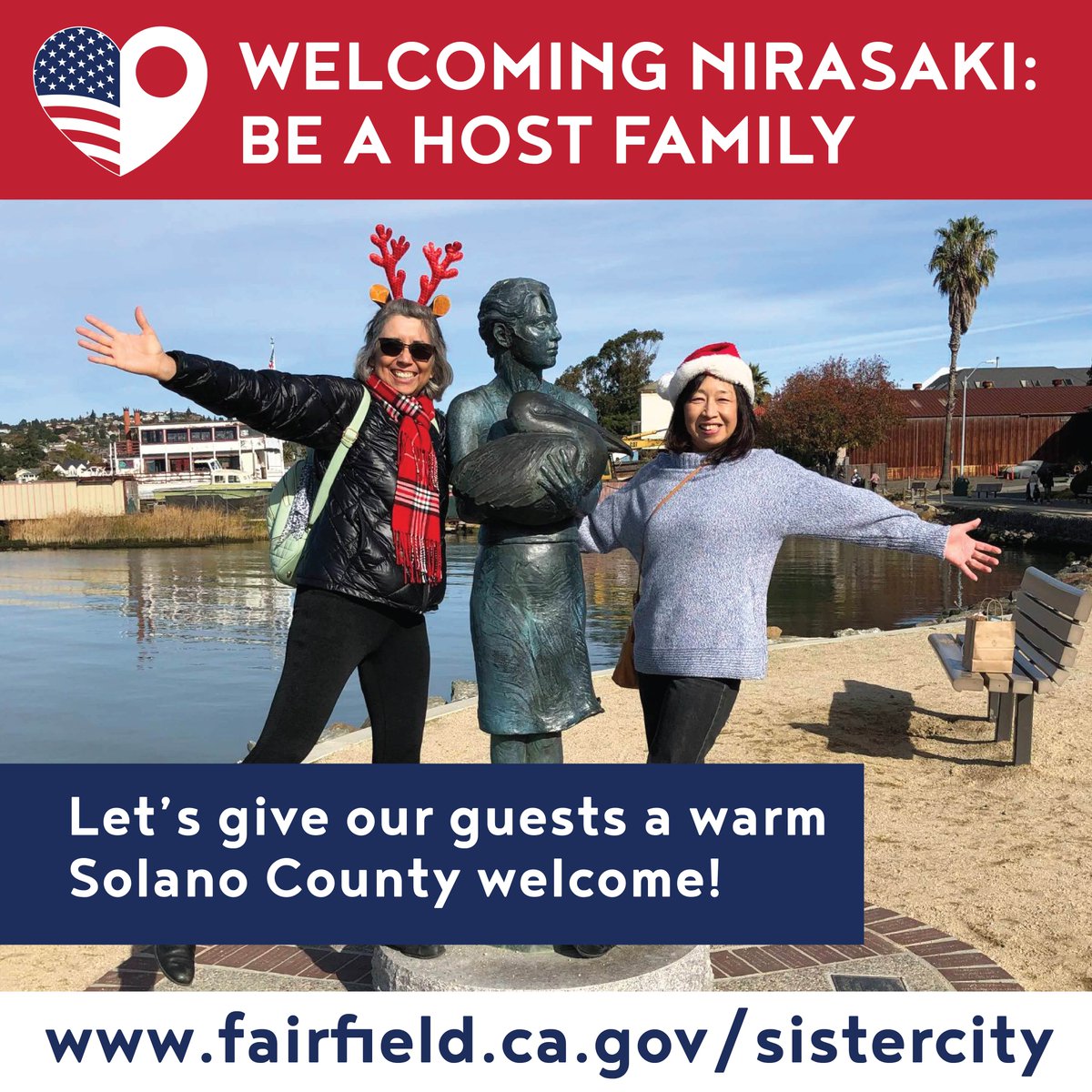 Fairfield is welcoming students & chaperones from our Sister City,  Nirasaki, Japan (Nov 29–Dec 16)! Be a host family & share your home,  culture, & holiday season. Apply today: https://t.co/2fuV48XNl8 Questions?  Email: