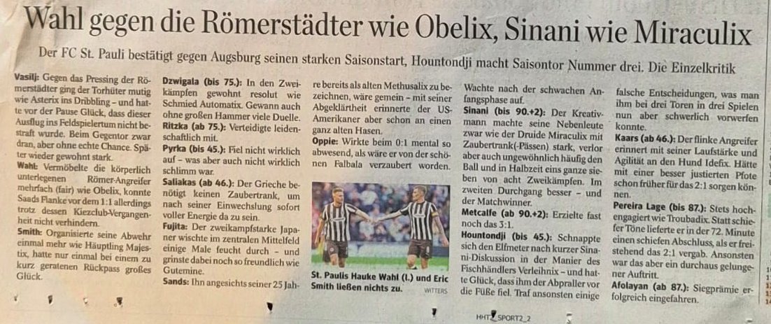 Jetzt springt das Hamburger Abendblatt auch noch auf diesen Augsburg-Römerstadt-Asterix-Gaga-Zug auf. 🫣 
#fcsp #fcspfca #fcstpauli