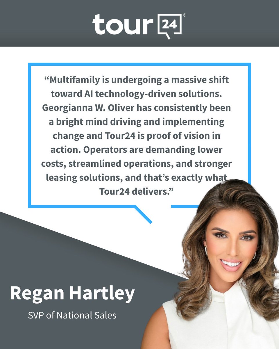 The way prospects tour has changed - and the industry is surging toward self-guided solutions. We’re excited to welcome Regan Hartley as SVP of National Sales to lead Tour24’s next phase of AI-driven growth.

Read more 👉 hubs.ly/Q03JpYwX0

#Multifamily #PropTech