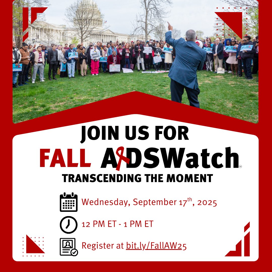 🚨 Attention HIV advocates! 🚨 Our Fall AIDSWatch webinar is coming up, and you won't want to miss it! We'll be diving deep into the current political landscape and how it impacts people living with HIV.

Register now to stay informed and empowered! bit.ly/FallAW25