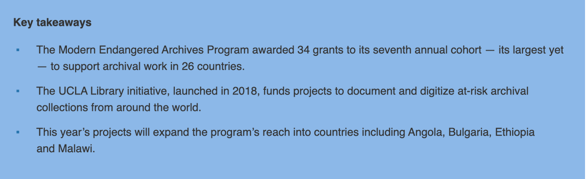 infodocket's tweet image. UCLA Library Funds 34 International Cultural Preservation Projects newsroom.ucla.edu/stories/ucla-l… #libraries #culturalpreservation #funding #MEAP @UCLALibrary