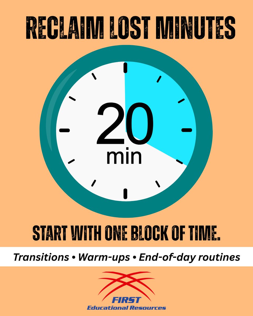 1stEdResources's tweet image. ⏰ Small tweaks = big gains.
Identify one block of time (transitions, warm-ups, end-of-day routines) you can tighten to reclaim valuable instructional minutes. Every minute matters.

#SchoolScheduling #TimeMatters #InstructionalImpact