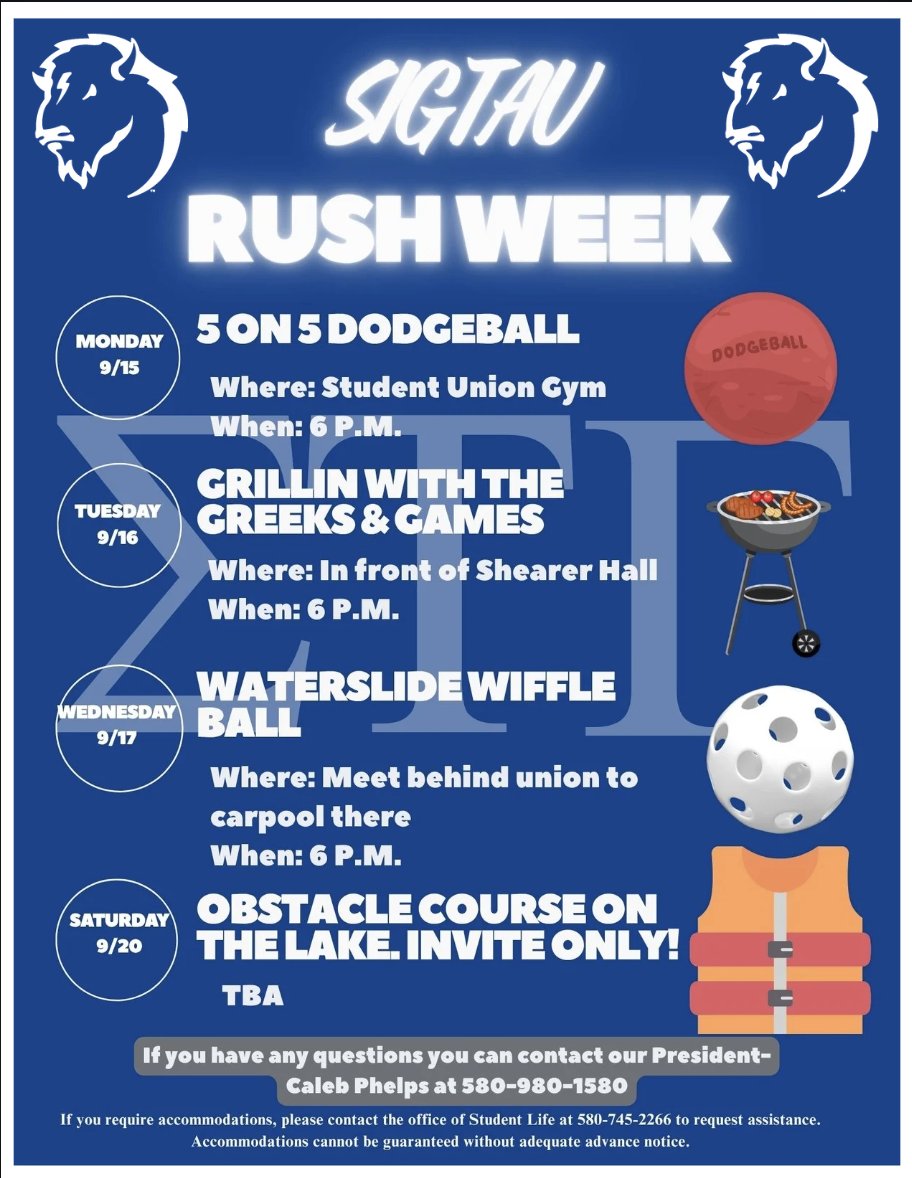SEOSL's tweet image. Mon, Sep 15: Tonight at SE 
• 5:15 p.m. Line Dance Club Faculty &amp;amp; Staff Night | SU Loft  
• 6:00 p.m. Sig Tau 5 on 5 Dodgeball | SU Gym 
• 7:00 p.m. Intramural Volleyball Opener | SU Gym 
• 7 to 8 p.m. AST Your Story Begins Here | Vision Board Night | SU 303 

#Greeklife