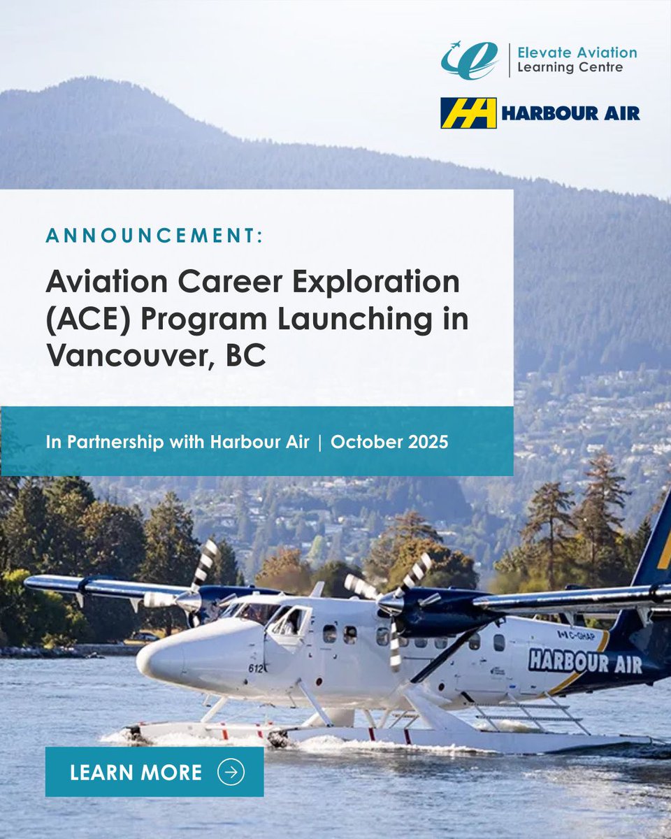 Big news! Our Aviation Career Exploration (ACE) Program is expanding to #Vancouver in Oct 2025 ✈️ In partnership with <a href="/HarbourAirLtd/">Harbour Air</a>, we’ll inspire youth with hands-on aviation experiences, focusing on net-zero &amp; sustainable aviation 🌍