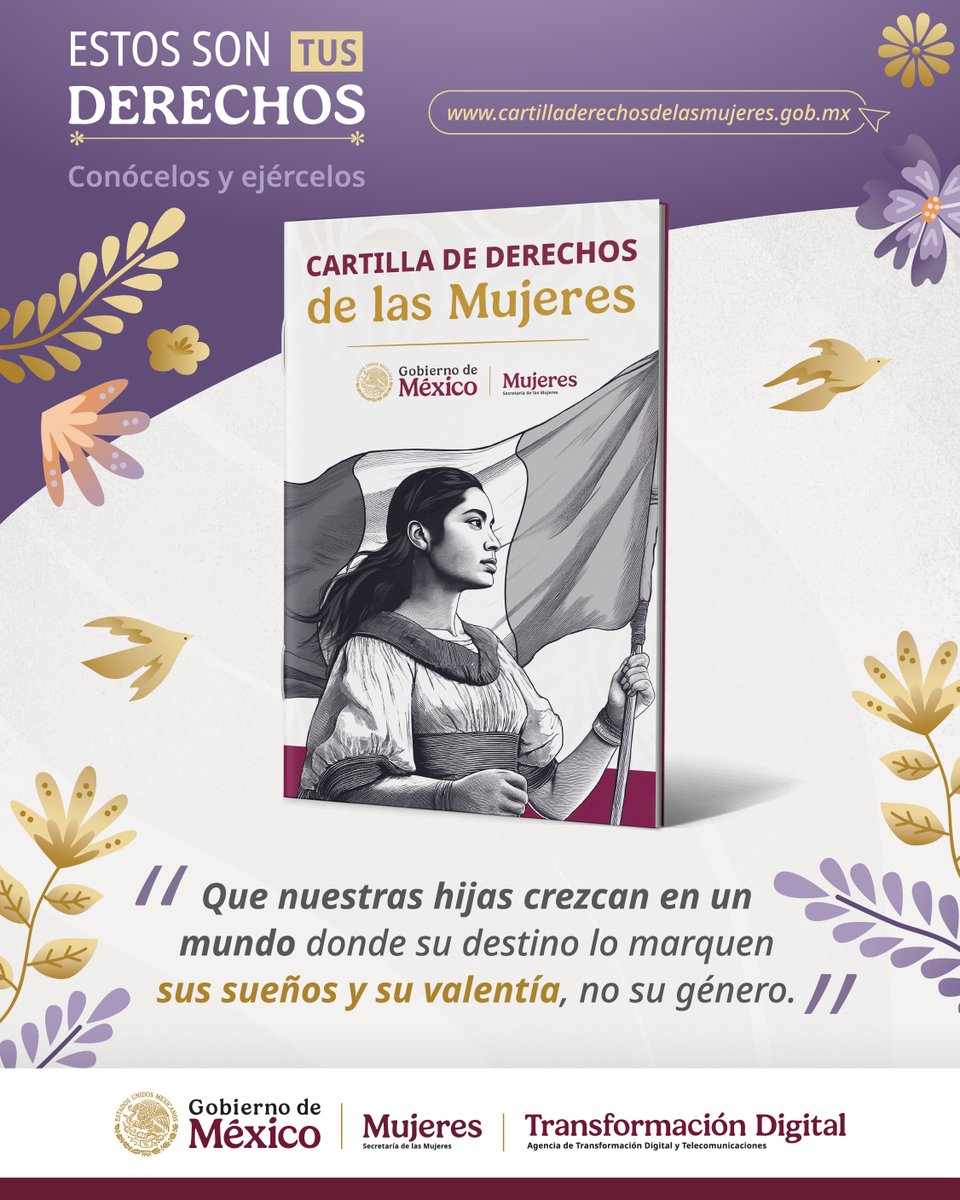 La Cartilla de Derechos para las Mujeres 👩‍⚖️💜 es clave para erradicar la violencia y promover la igualdad. 

Descárgala aquí 👇
cartilladerechosdelasmujeres.gob.mx 

<a href="/mujeresgobmx/">Secretaría de las Mujeres</a> #CartillaDeDerechosDeLasMujeres