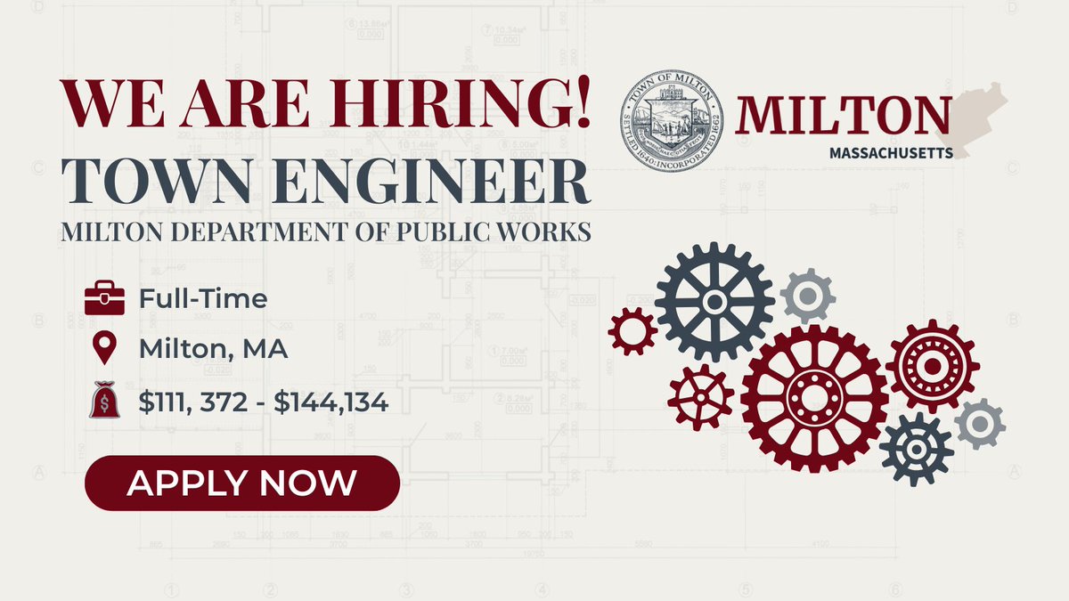 CSS_Mass's tweet image. 🚧 Milton, MA is hiring a Town Engineer!
Lead key infrastructure projects in a thriving community.
📍 $111K–$144K | PE License preferred
💼 Apply: CFede@miltonma.gov

📄 Job Info: ma-milton.civicplus.com/Jobs.aspx

#MiltonMA #HiringNow #PublicWorksCareers.aspx