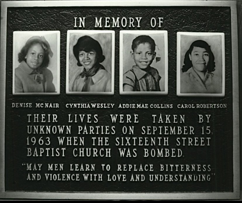 marlene4719's tweet photo. On this day in 1963 these innocent souls were taken when white supremacists bombed the 16th St., Baptist Church in Birmingham.  

The bomber/murderer was never punished. https://t.co/S5tMtdJLY2
