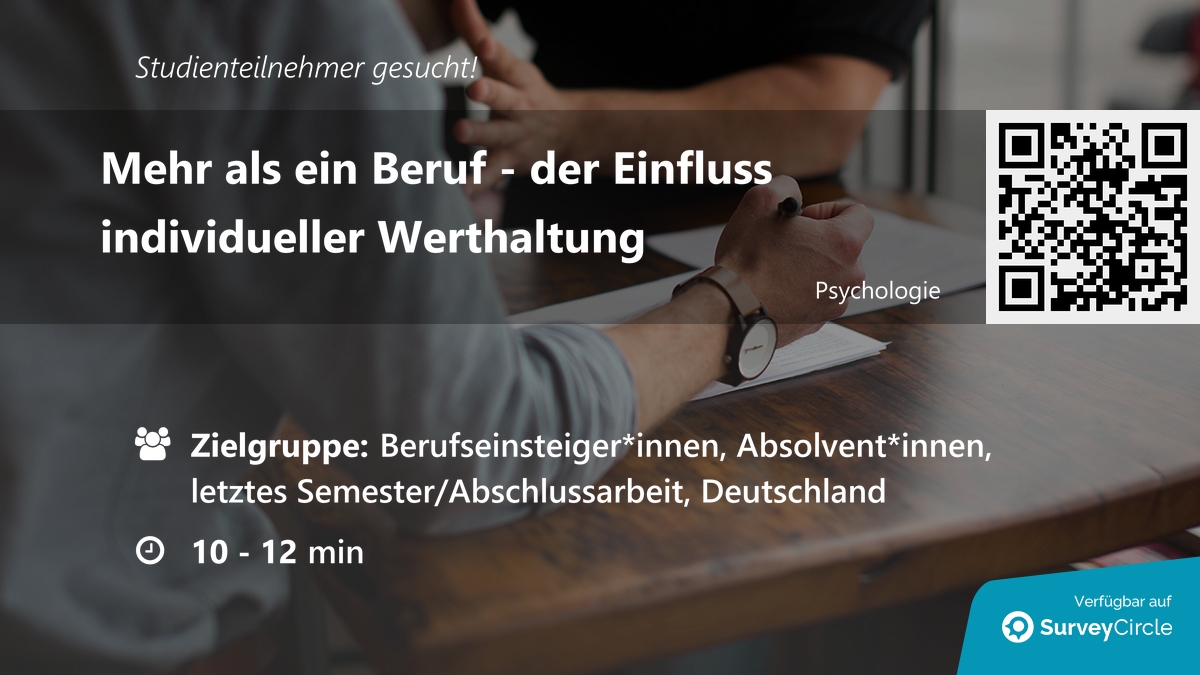 daily_research's tweet image. Teilnehmer für Online-Studie gesucht!

Thema: "Mehr als ein Beruf – der Einfluss individueller Werthaltung" surveycircle.com/H5K859/ via @SurveyCircle #tubraunschweig

#berufseinstieg #absolventen #werte #arbeitsmotivation #werthaltung #commitment