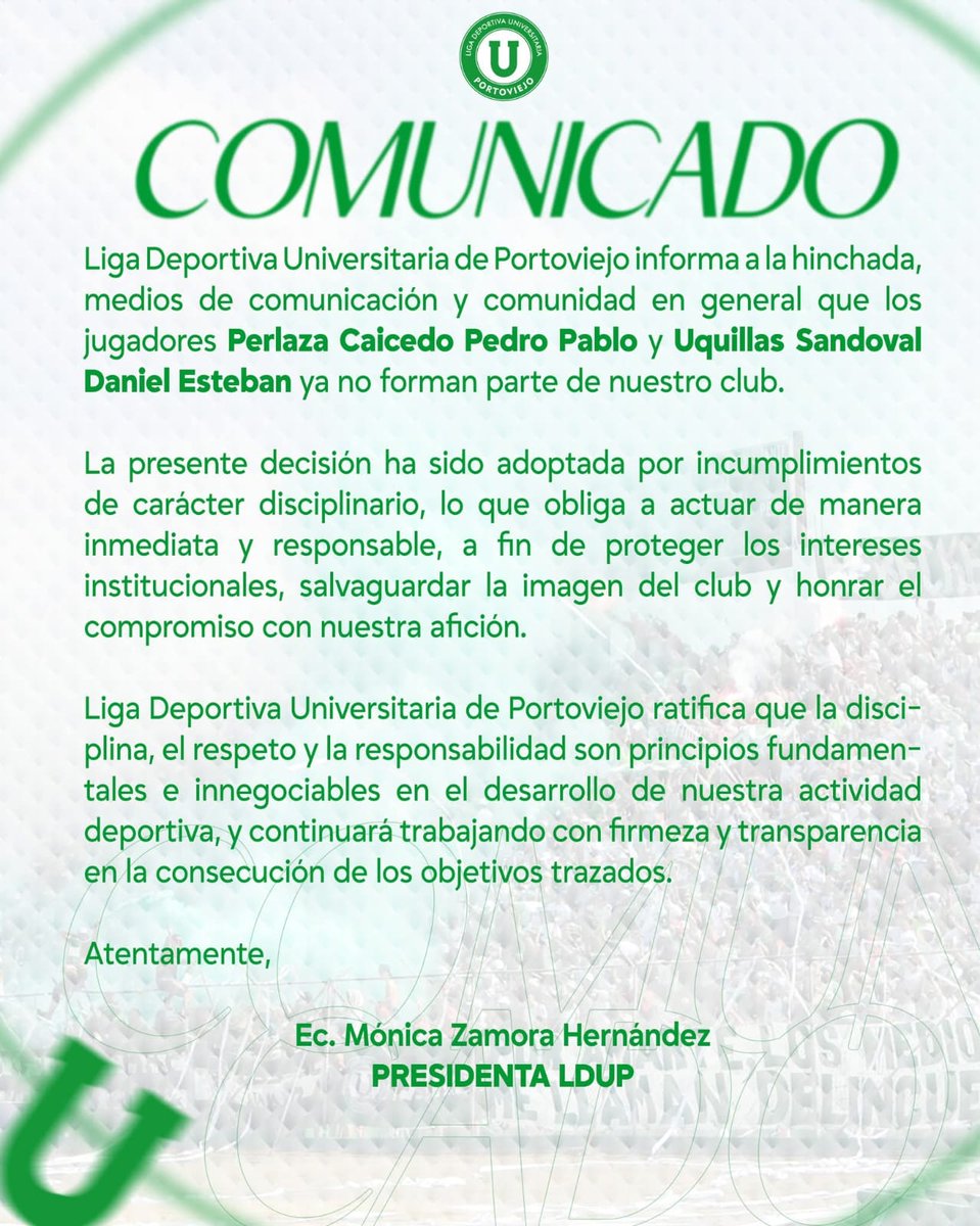 🔴 Atención 🔴 

Liga de Portoviejo separa jugadores, aquí el comunicado oficial.