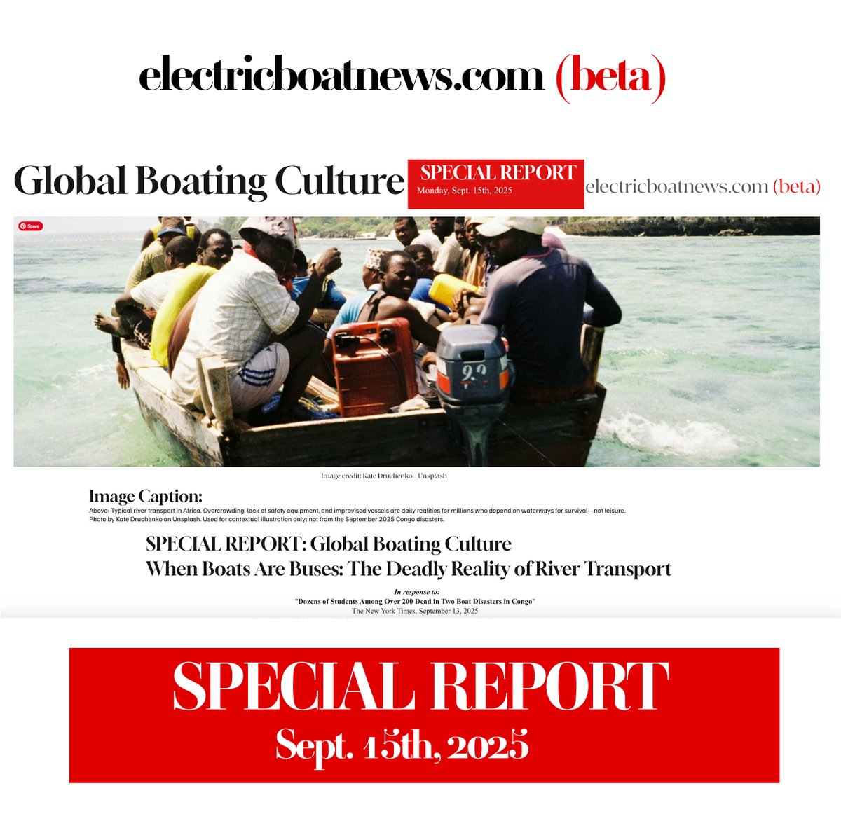 electricboat's tweet photo. 🚨 SPECIAL REPORT 🚨  
Over 200 dead in Congo River disasters—unsafe boats are the only lifeline for millions.

What will it take to prevent the next tragedy?  
Research, design, innovation, & action.  
Read how electric boat tech can help:  
🔗 https://t.co/zz16EYeRj8

#SafeBoating #ElectricBoats #Africa #MaritimeSafety #SpecialReport