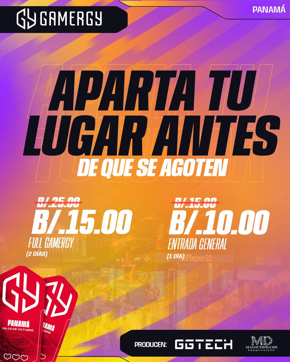 Gamergy Panamá ya está aquí 18 y 19 de octubre compra tus entradas en preventa en : panatickets.boletosenlinea.events/eventperforman…