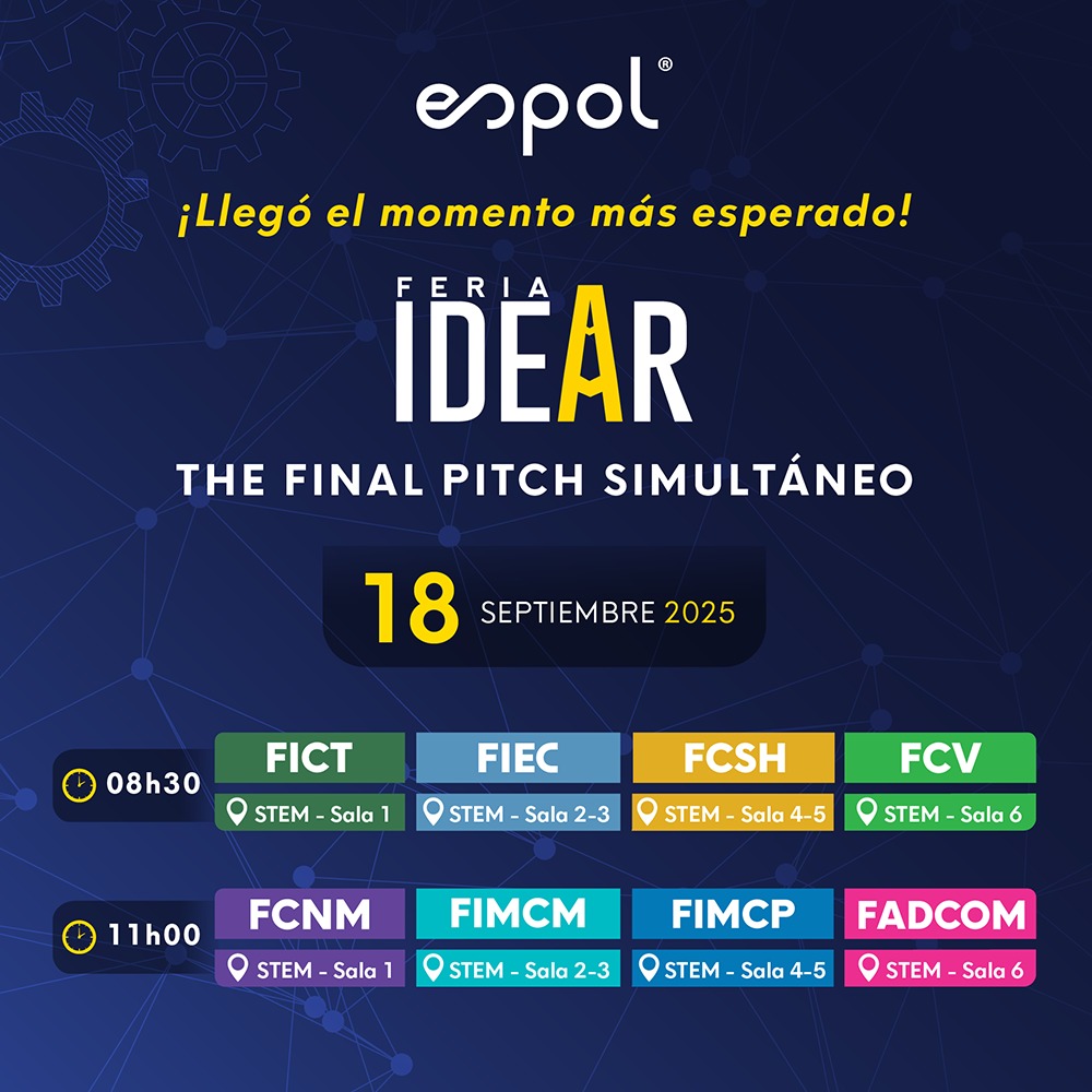 fimcmespol's tweet photo. ¡El Final Pitch de la Feria IDEAR ya tiene fecha! 🗓️
Apoya a los talentos de Oceanografía, Ingeniería Naval y Acuicultura de la FIMCM el 18 de septiembre a las 11h00 en el Edificio STEM.
¡Innovación en acción! 🚀
#ESPOL #FIMCM #FeriaIDEAR #PitchFinal https://t.co/uMQMZsYGgO