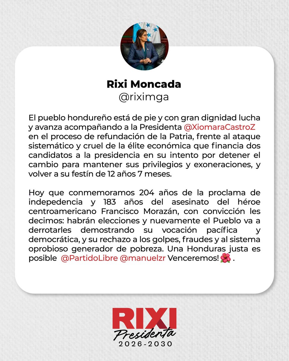 A 204 años de la proclama de independencia y frente al ataque de la élite decimos: Habrá elecciones y nuevamente el pueblo va a derrotarles. ¡Una Honduras justa es posible! 🌺