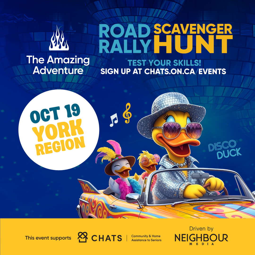 The 3rd annual Amazing Adventure Car Rally is back- disco duck style! Solve clues, tackle challenges &amp; support local seniors with CHATS. 
 Register now: raceroster.com/events/2025/10…

Let’s make amazing happen!