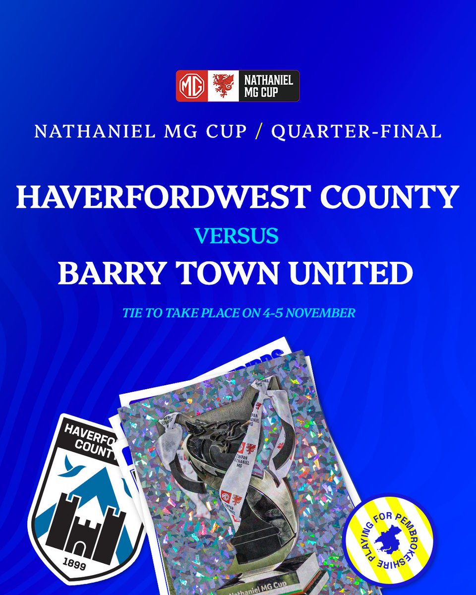 HaverfordwestFC's tweet image. The Bluebirds will host the Linnets in the last eight of the #NathanielMGCup! 🏆🎩